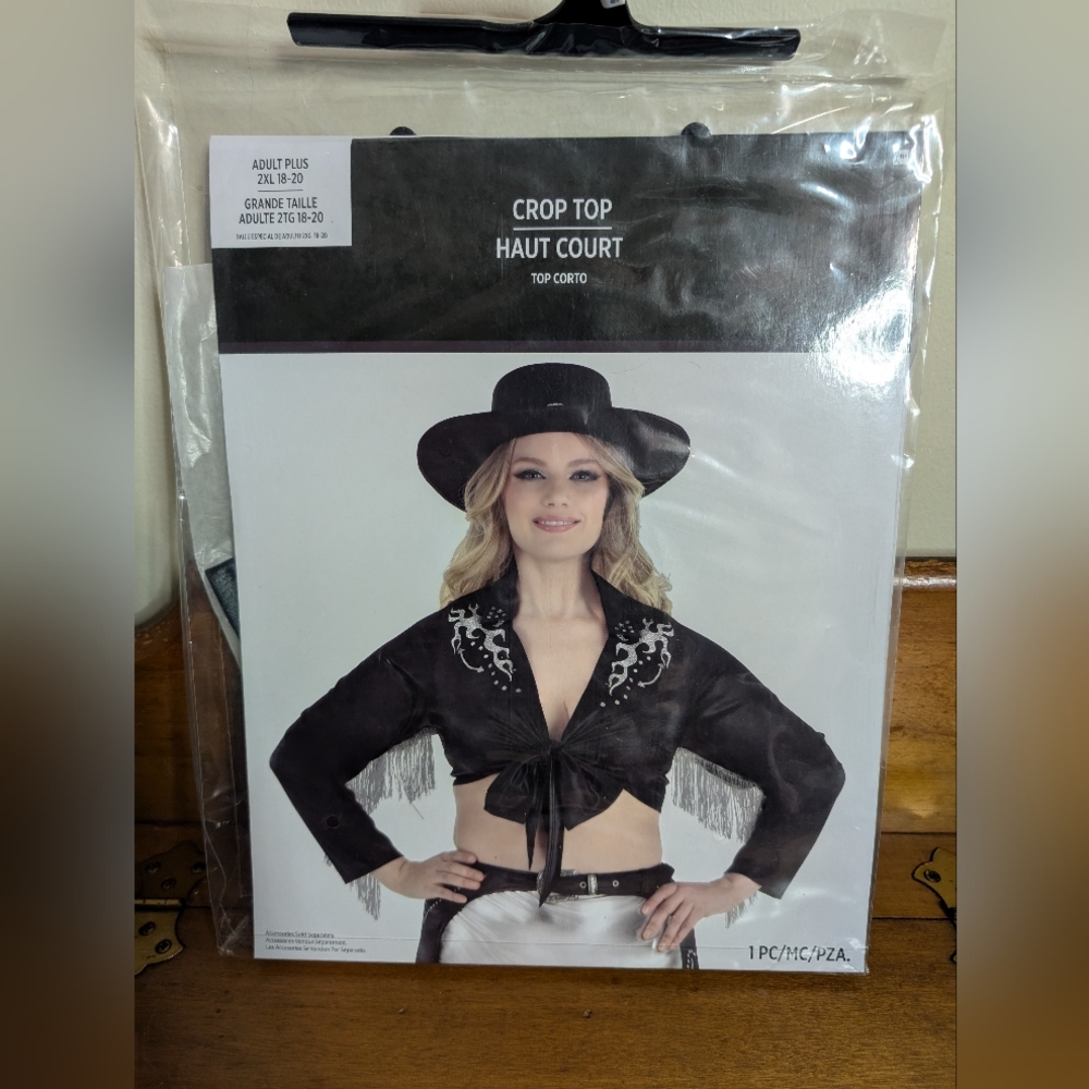 Halloween Western Cowboy Rodeo Women's Black Crop Top Adult Plus 2XL 18-20